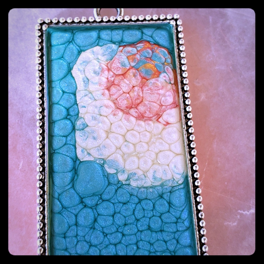 Handmade Pebeo paint and resin rectangular pendant